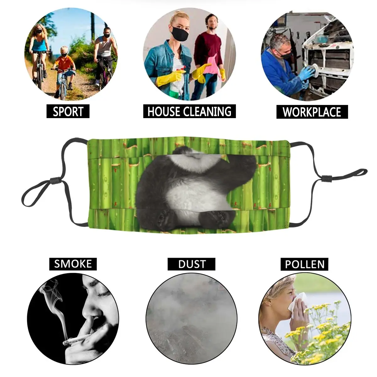 

Panda Wants To Say Hi Reusable Face Mask Unisex Bamboo Anti Haze Dustproof Protection Cover Respirator Mouth-Muffle