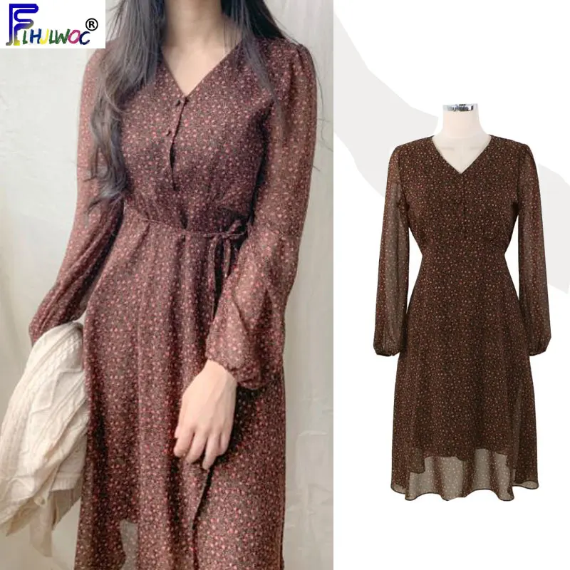 Осеннее базовое платье для женщин модное приталенное винтажное с длинным