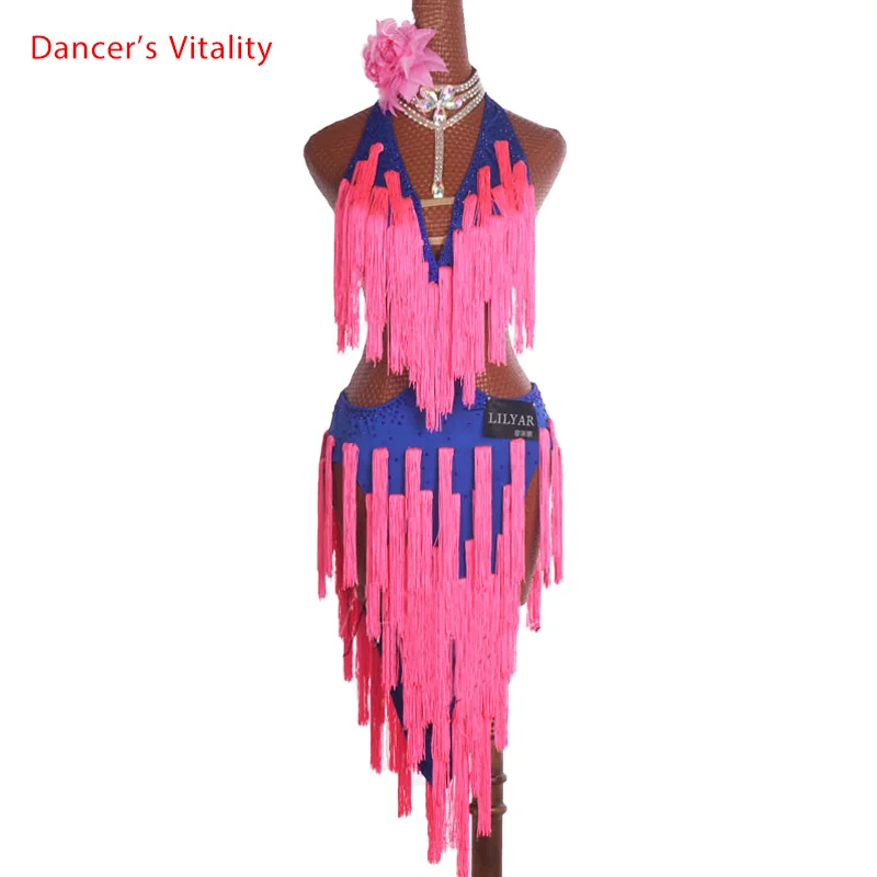 Профессии латинский танец платье женщины Ropa Danza полиэстер Сальса Самба Танго Бальные Конкурс костюма Латинской платье для девочек