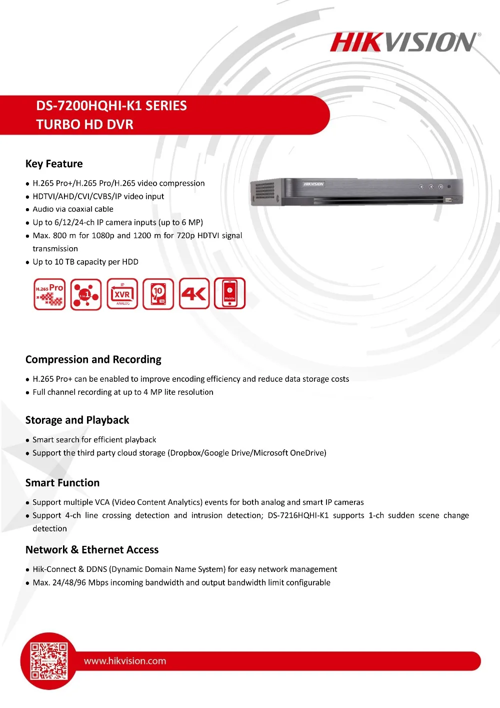 Hikvision 16CH максимальная поддержка 6MP Turbo HD DVR Видео Recoder 5 в 1 для HDTVI/AHD/CVI/CVBS/IP видео вход H.265 pro+ DS-7216HQHI-K1