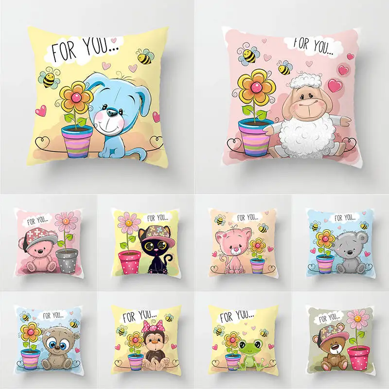 

Cut Bear Cat Frog Print Lovers Cushion Cover Cotton Linen Throw Pillow Case Pillowcover Home Sofa Decorative Pillowcase TP126