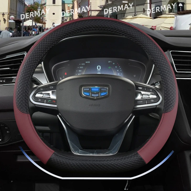 D Shape Steering Wheel Cover PU Leather for Geely Atlas Emgrand EC7 Coolray VW Golf 7 Hyundai Santa fe 2014-2020