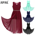 Элегантное однотонное платье для девочек, модное блестящее платье без рукавов с поясом и стразами, вечерние платья для девочек на день рождения, школьные танцевальные платья