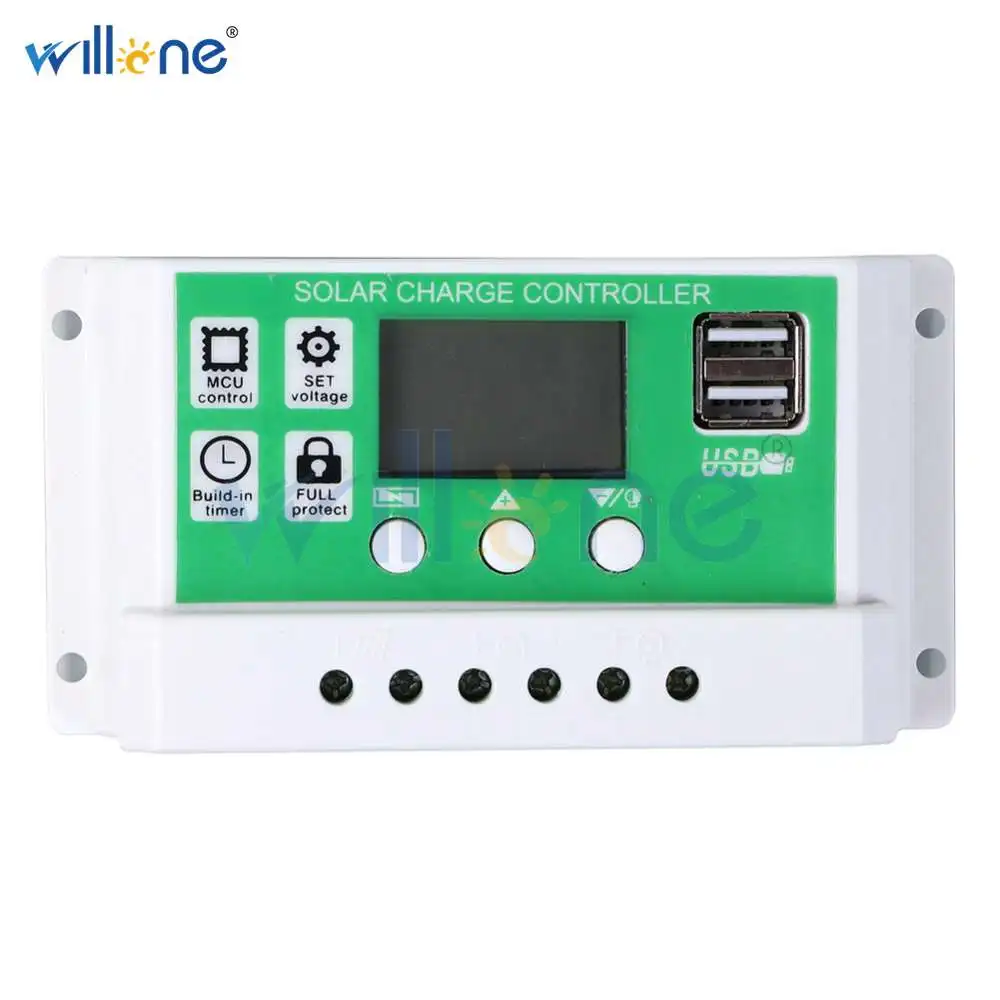 Willone Новое поступление 10A/20A/30A 12 В 24 в ЖК дисплей двойные солнечные панели из