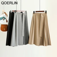 qoerlin high quality irregular pleated skirt women autumn a line high waist skirt chic mid length black skirts female