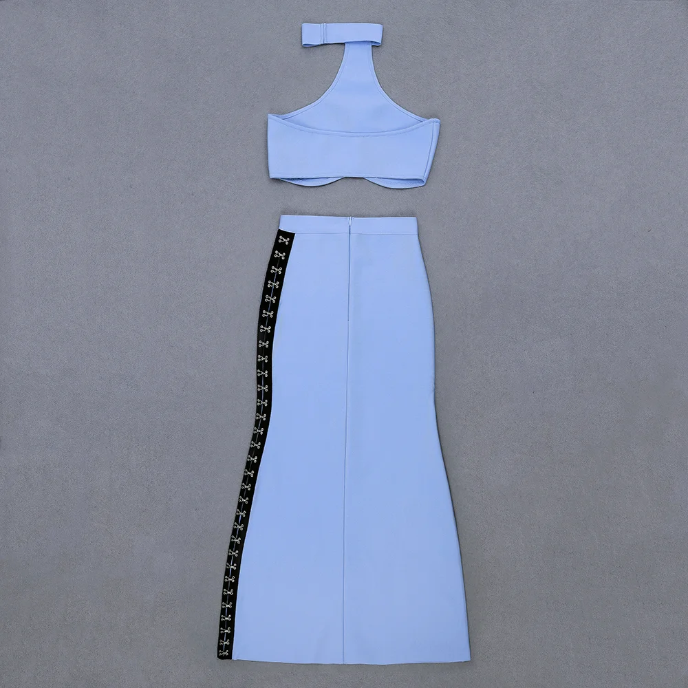 Топ качество Сексуальная Открытая спина Холтер небесно голубой 2 шт бандажный