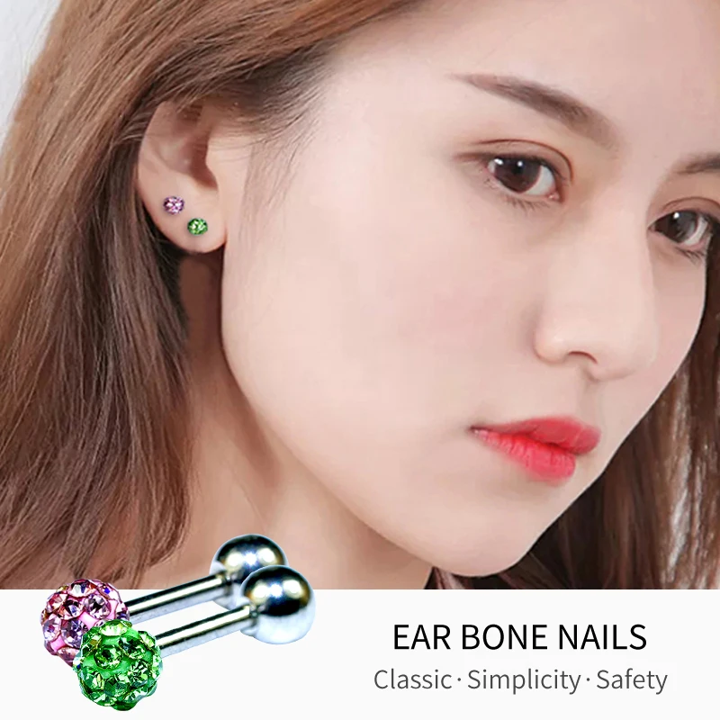 

1PC Ear Studs Anti-Allergy Surgical Steel Tongue Rings Women Handmade Crystal Piercing Tongue Barbells Piercing Jewelry