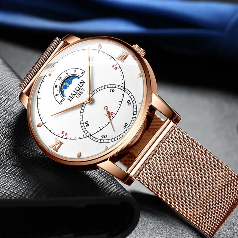 Новинка 2020 модные мужские часы HAIQIN водонепроницаемые с тонким сетчатым ремешком