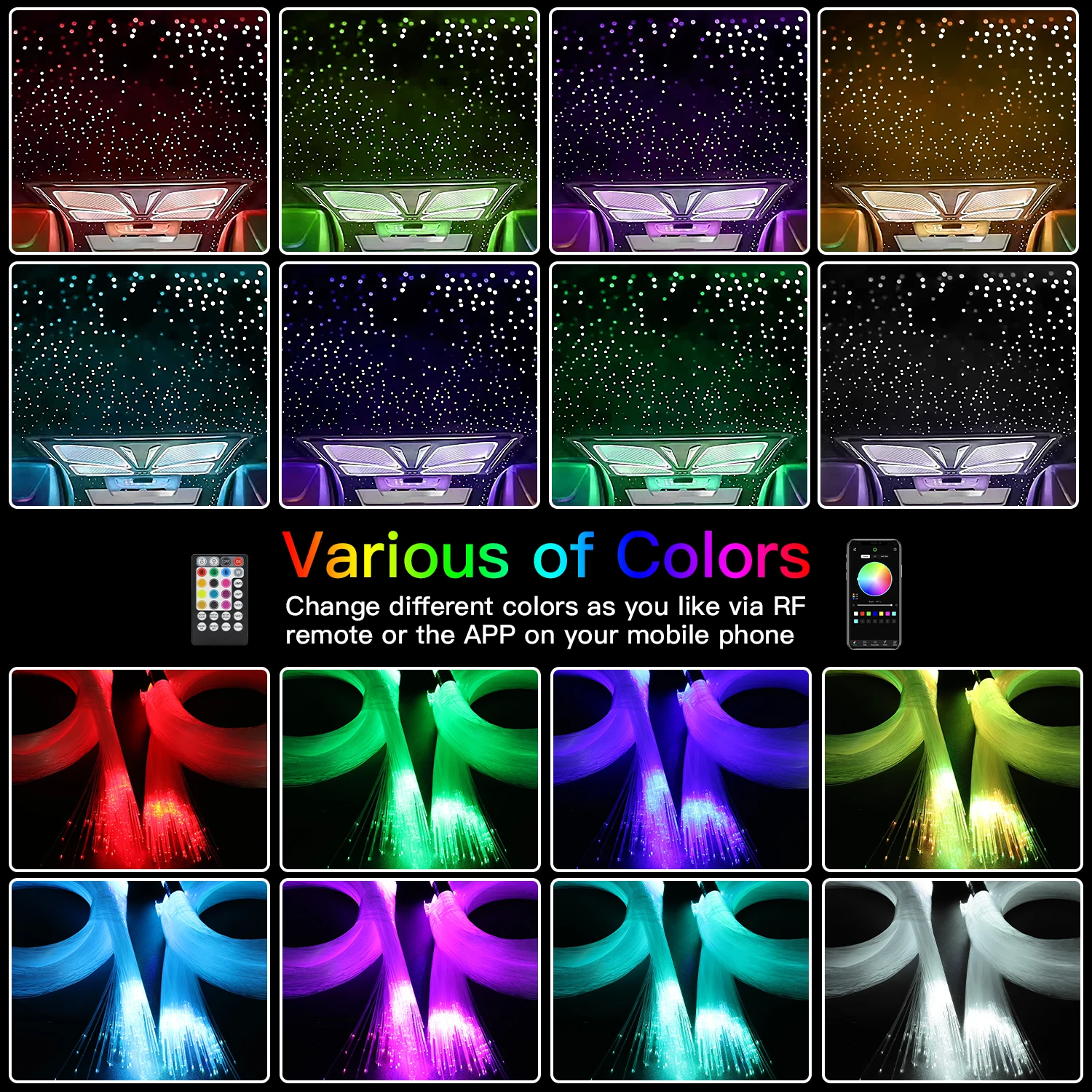 Цена Двойная головка для автомобиля, 16 Вт, RGBW, звездное небо, управление музыкой, автомобильная крыша, звезда, оптоволоконная звезда, потолочный к...