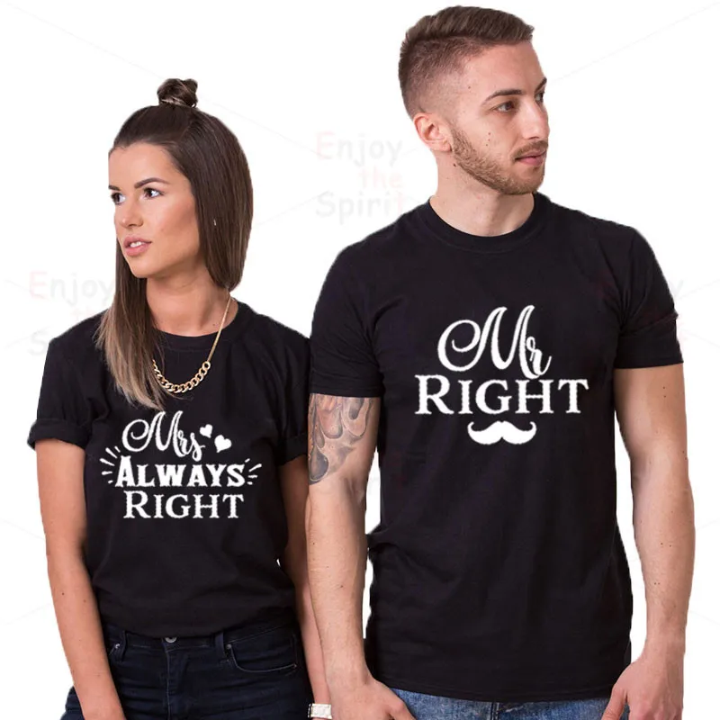 Одинаковая футболка для пары Забавные футболки влюбленных Mr Right Mrs Always Подарок на