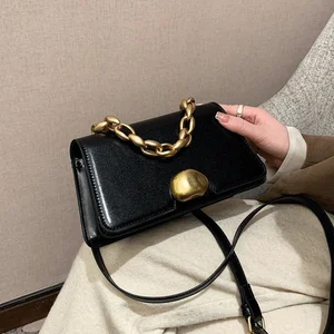 Vintage High Quality Women Handbags Crossbody Bags for Girls Golden Chain Messenger Bags Solid Color Shoulder Bag Female Sac New