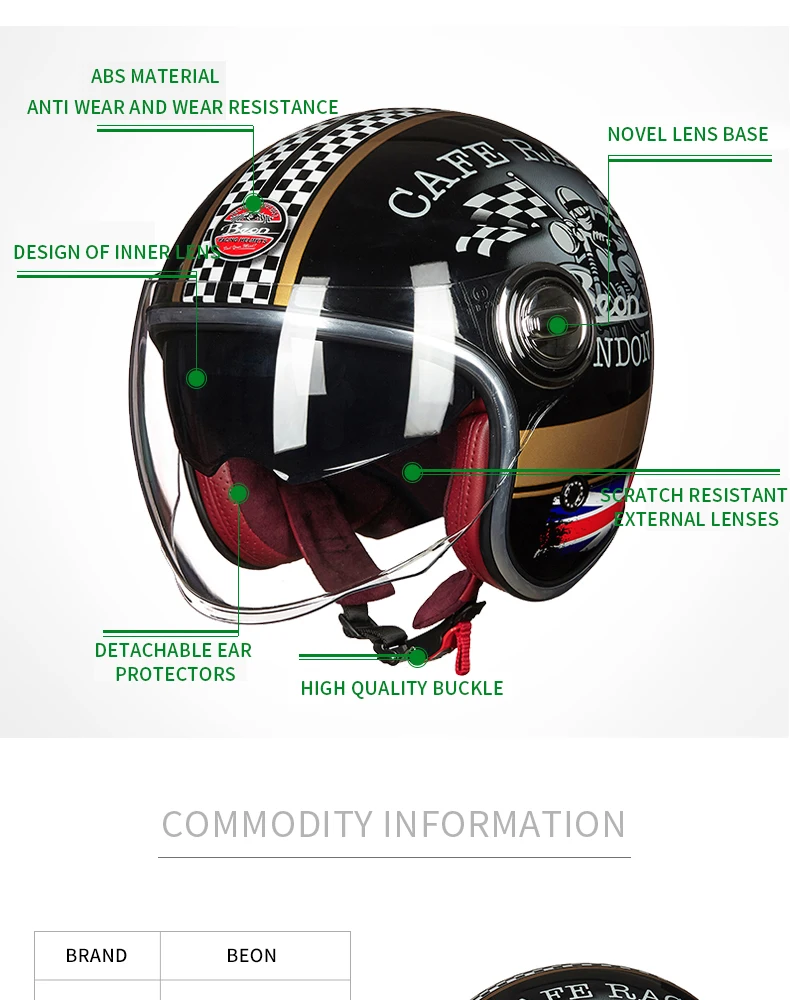 BEON B-108A moto rcycle шлем 3/4 с открытым лицом шлемы moto cross винтажный шлем moto casque Capacete Ретро шлем