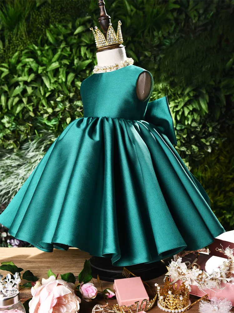 

Dark Green Fluffy Lolita Dress For Baby Girl 1y-14y Princess Little Girl Wedding Birthday Dress Elegant Baptism Baby Girl Dress