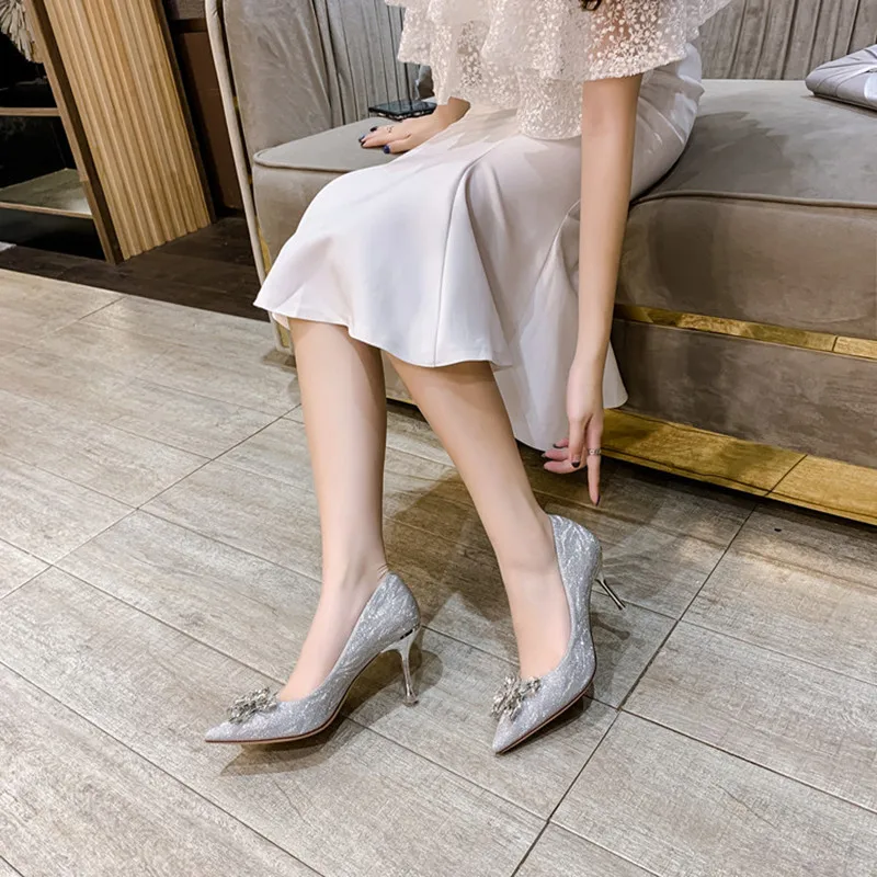

Women Pumps 2021 Ladies Party High Heels Pointed-toe Female Wedding Heeled Shoe Sexy Bridesmaid Heels Butterfly-knot Bridal Shoe