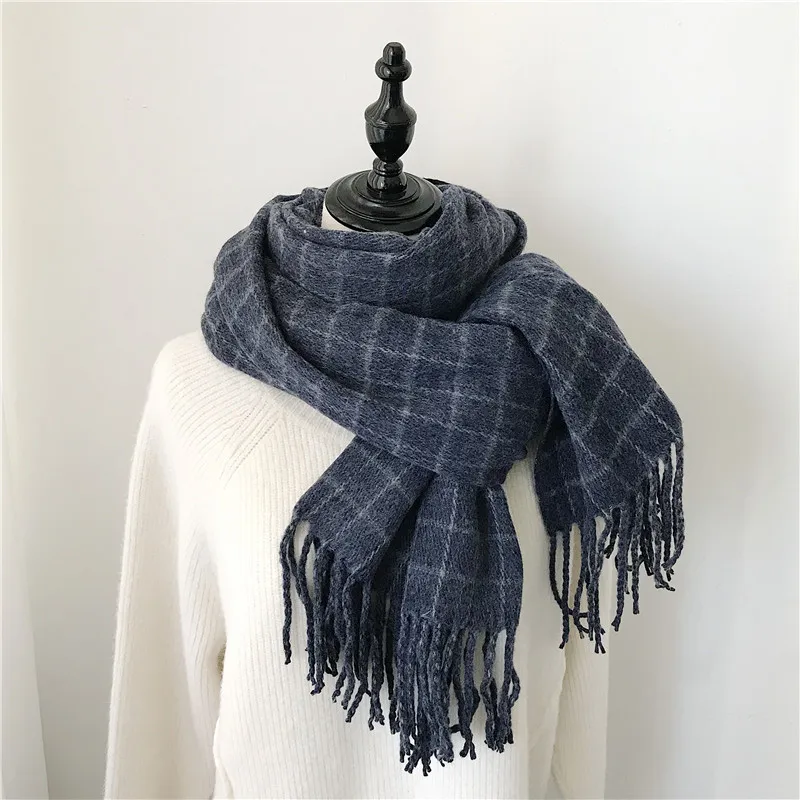 

Fall and Winter 2019 New Japanese Small Chequer Simple Cashmere Scarf for Men and Women,Shawl Thickening and Warm Neck