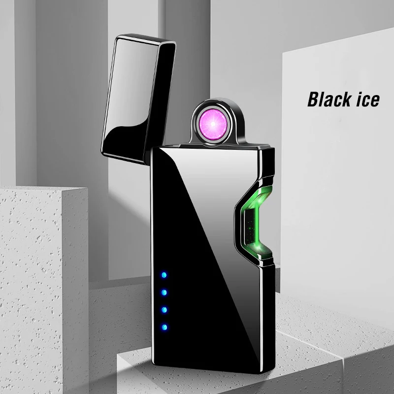 Ice Black Вращающаяся дуговая USB электрическая зажигалка для сигарет ветрозащитная плазменная Электронная зажигалка с сенсорным зондированием вращающиеся зажигалки металлический подарок для мужчин - Цвет: Ice Black