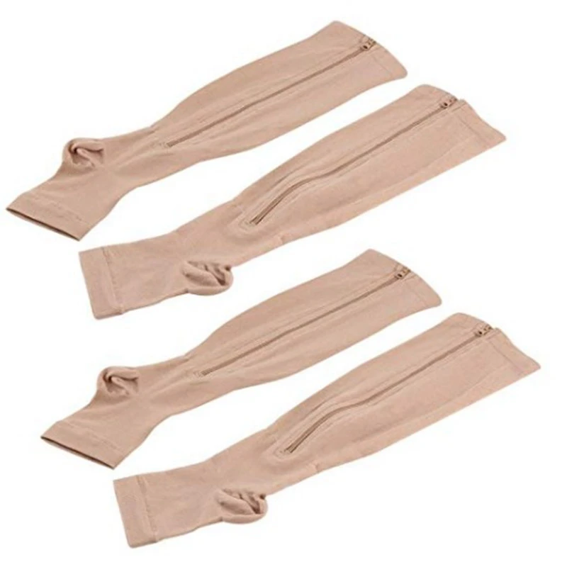 

Носки компрессионные для мужчин и женщин, чулки до колена с открытым носком, на молнии, 15-20 мм рт. Ст., 2 пары
