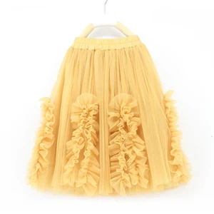 2-14Years уникальная детская одежда желтого цвета с оборками и длинными юбка летние юбки с хб подкладкой из сетчатой ткани в складку для девочек, юбка-американка, юбка-пачка