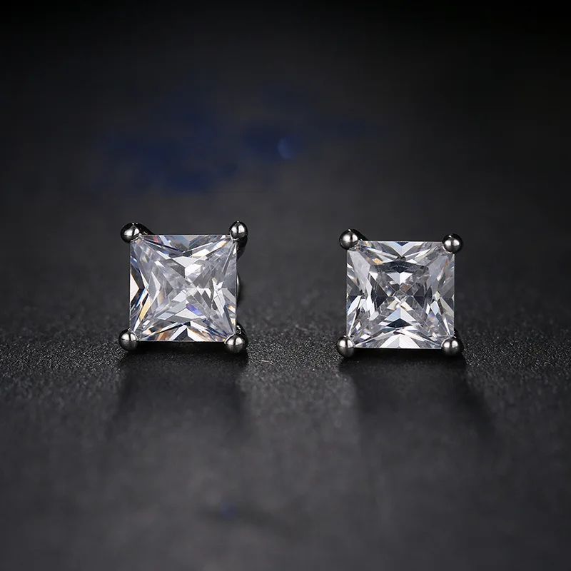 

Women's Earrings 4/5/6mm Inlaid Square Zircon Silver Plated Earrings Fashion Simple Banquet Wedding Earrings Gift For Girlfriend