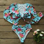 2020 сексуальные бикини с длинным рукавом, женский купальник с принтом зеленых листьев, купальные костюмы, пляжная одежда, бразильский комплект бикини, женское бикини