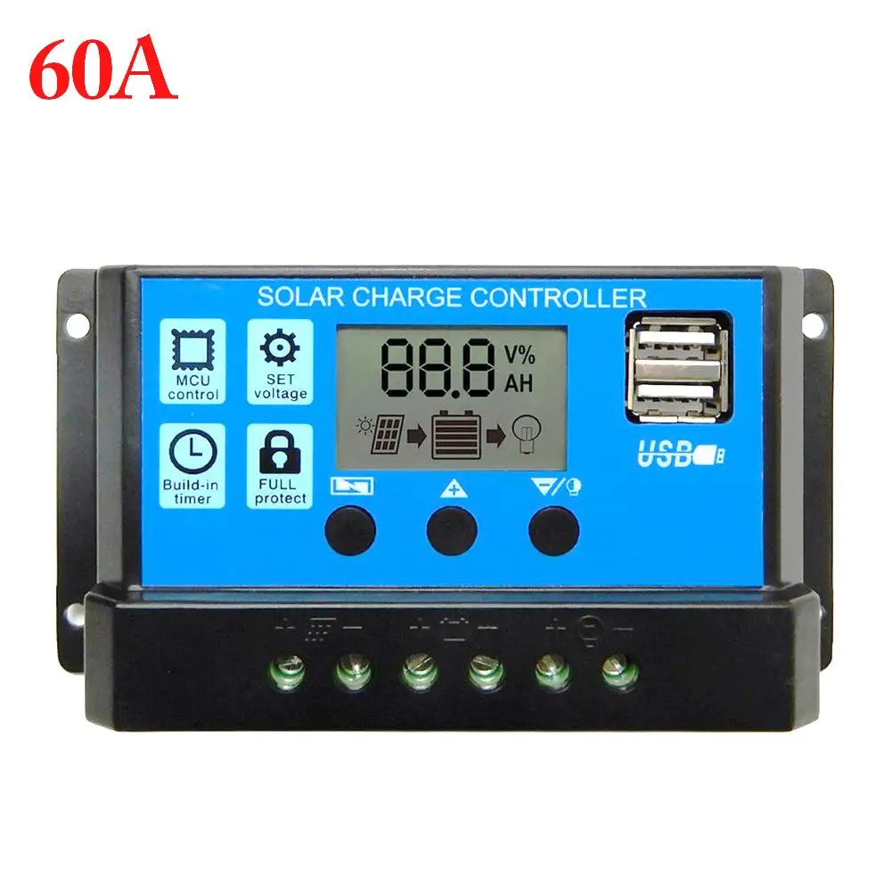 PWM 60A 50A 40A 30A 20A 10A Контроллер заряда и разряда солнечной батареи 12В 24В