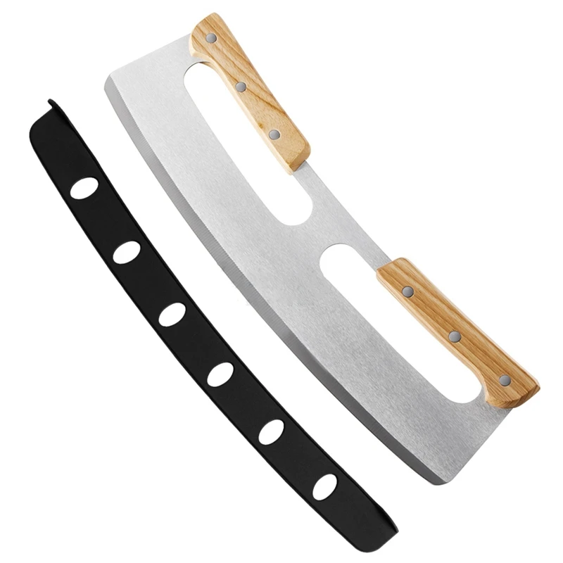 

2-дневный полукруглый резак для пиццы с деревянной ручкой, резак для пиццы из нержавеющей стали, новый защитный чехол