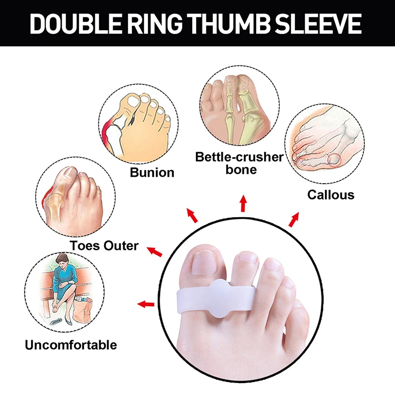 

2pcs Big Toe Two Hole Thumb Valgus Toe Separator Silicone Gel Foot Fingers Protector Corrector Pedicure Foot Care Tool