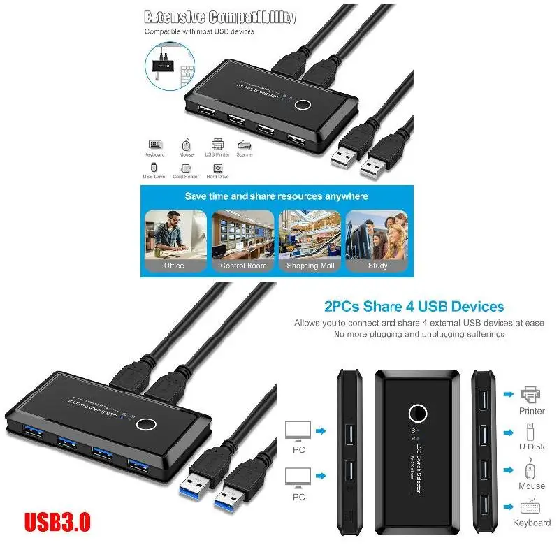 KVM Switch Box 2 компьютерный коммутатор 4 USB устройства для клавиатуры сканера