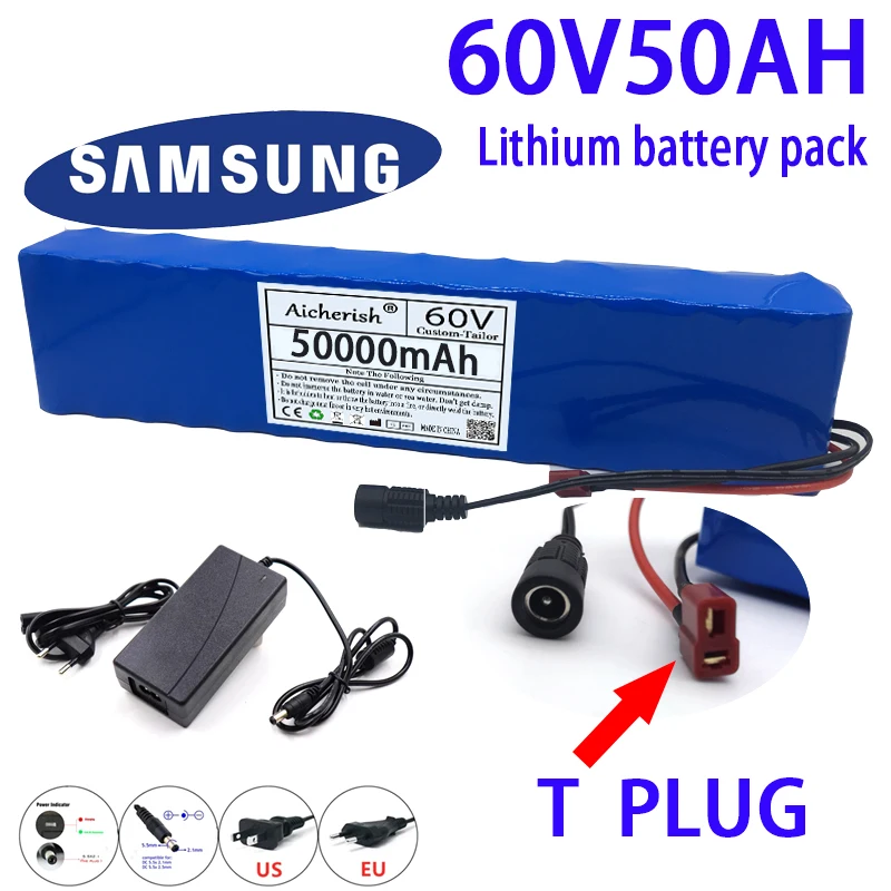 

Electric Bike Scooter 18650 Lithium Ion Battery Pack New 60V 50000mAH 50Ah 16S2P E-Bike With BMS + 67.2V Charger