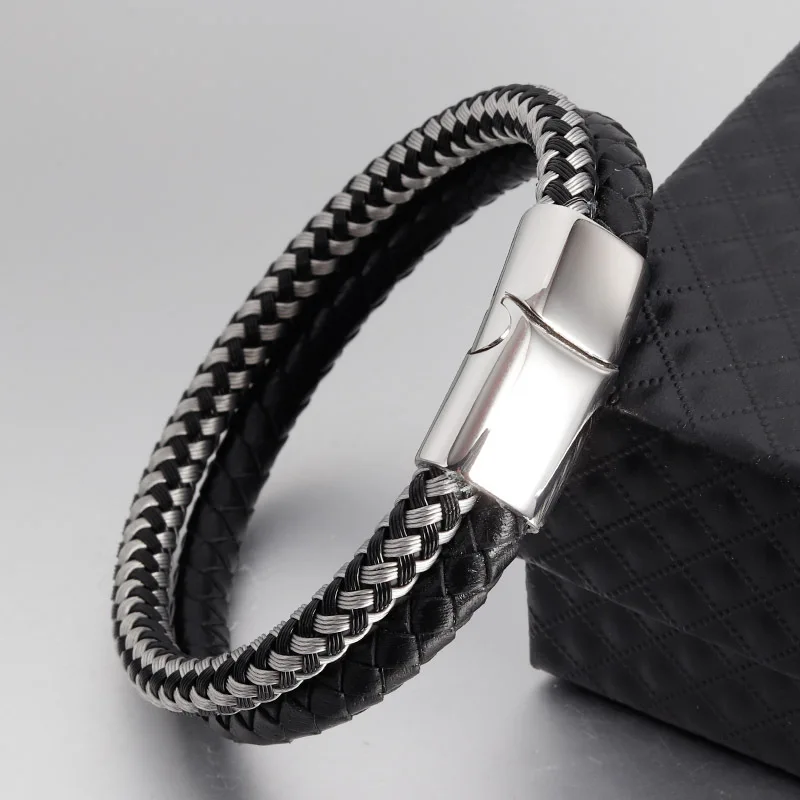 Двойной плетеный браслет из нержавеющей стали с магнитной застежкой | Украшения