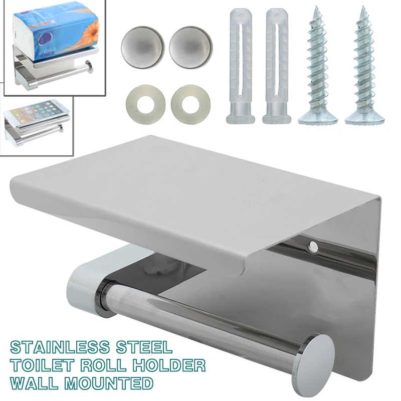 Wall Mount Bathroom Toilet Paper Holder With Phone Shelf Rack Tissue Roll Stand Shelf Towel Roll Shelf Accessories