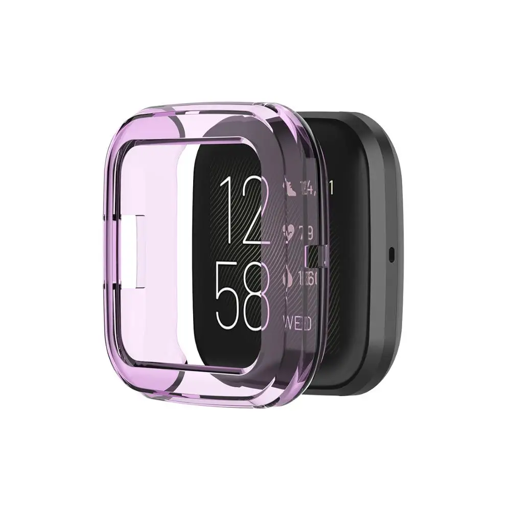 Purple Мягкий ТПУ прозрачный силикон чехол для Fitbit Versa 2 Smartwatch защитный корпус Versa2 сменные часы аксессуары - Цвет: Purple