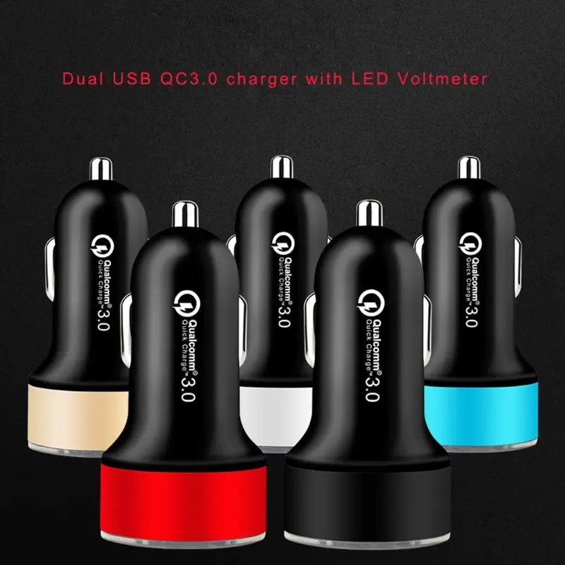 12V/24V Dual Ports QC 3.0 USB Car Fast Charger Cigarette Lighter Digital LED Voltmeter Power Adapter for Mobile Phone Tablet GPS |