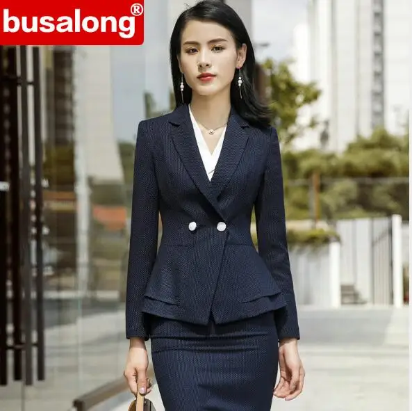 Женские деловые костюмы большого размера с двойной грудью Белые Офисные Топы +