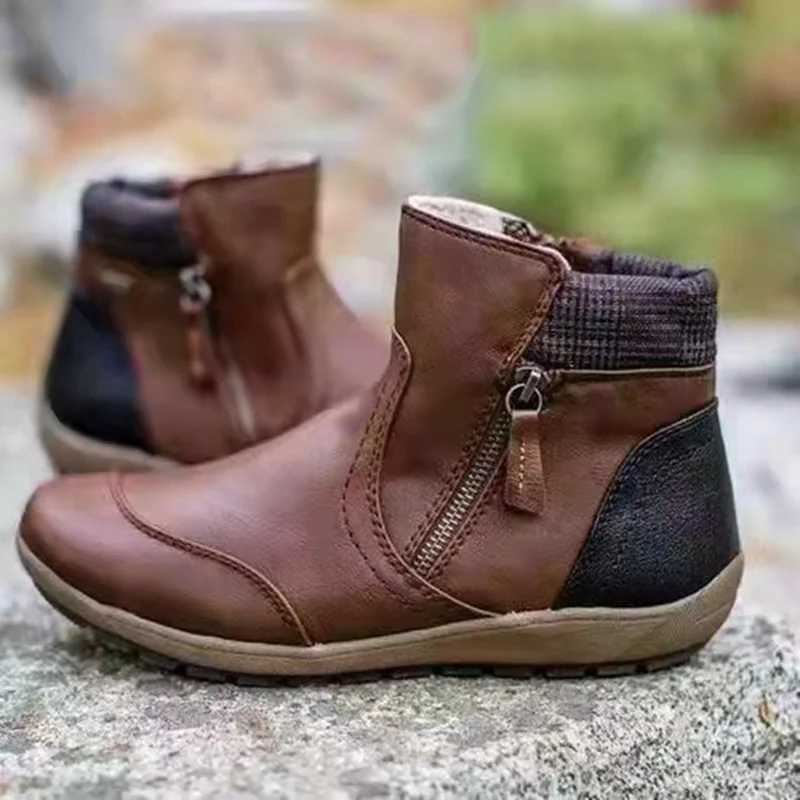 

Autumn and Winter New Women's Boots PU Thick-soled Non-slip Women's Snow Boots Fashion Zipper Ankle Boots Women's Short Boots