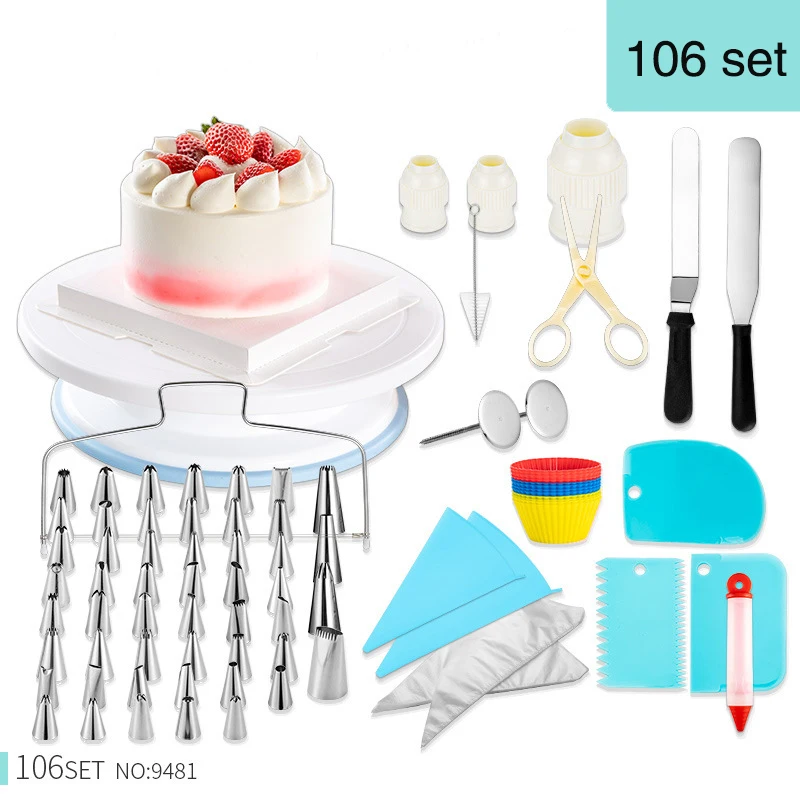 

[106set] Cake Turntable Rotating Anti-skid Round Cake Stand Cake Decorating Tools Cake Rotary Table Kitchen DIY Pan Baking Tools