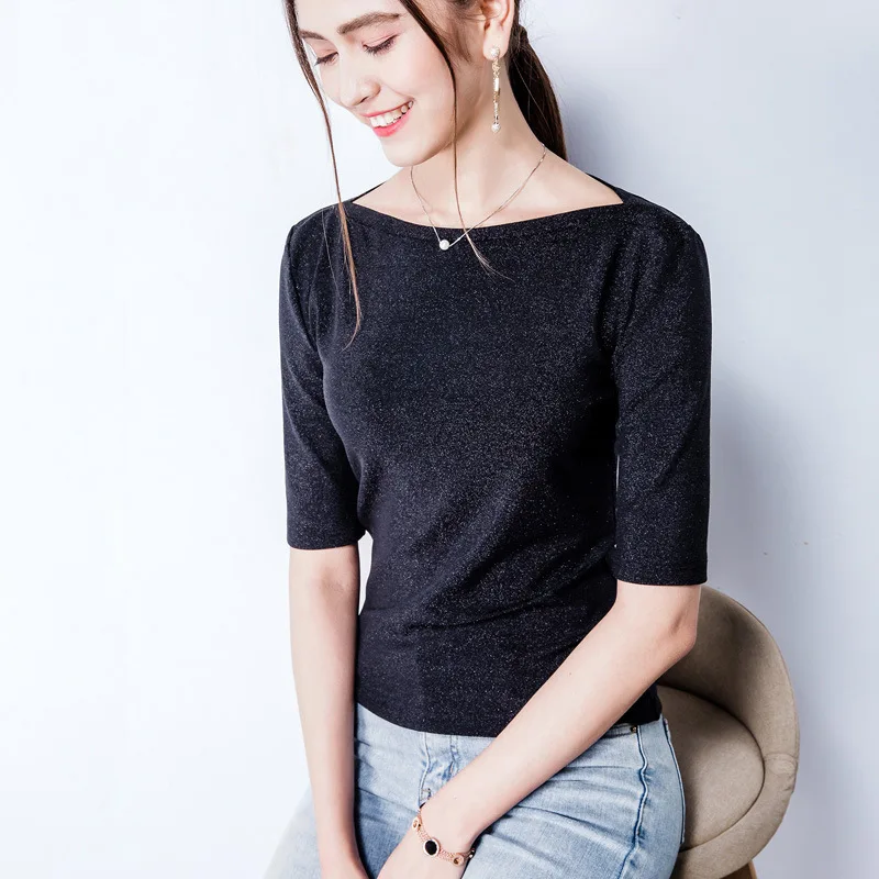 

Women's new style of early spring 2021 women's one shoulder bright silk T-shirt with top