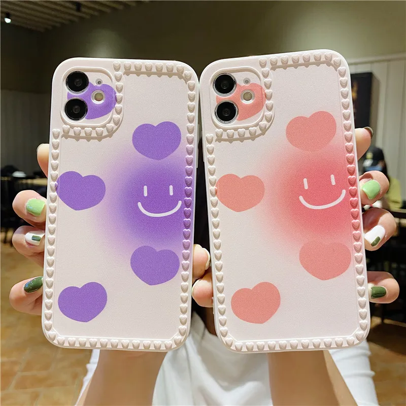 

Love Heart Phone Case for IPhone 12 Pro 12 Mini 11 Pro Max Case 8 7 6 6s Plus X XS Max XR Smiling Face Soft Silicone Back Cover
