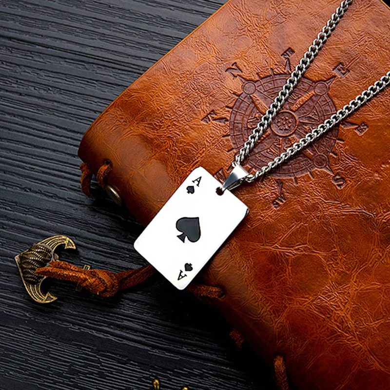 Hip Hop Personality Poker Heart A Necklace For Men Women Lucky Stainless Steel Pendant Fashion Punk Party Jewelry Gift | Украшения и
