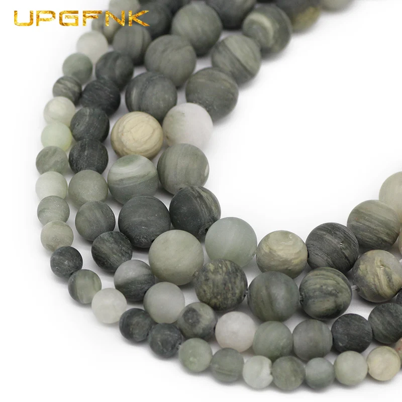 

UPGFNK Polished Matte Green Grass Jaspers Natural Stone Round Spacer loose beads for Jewelry Making DIY Bracelet 4/6/8/10MM
