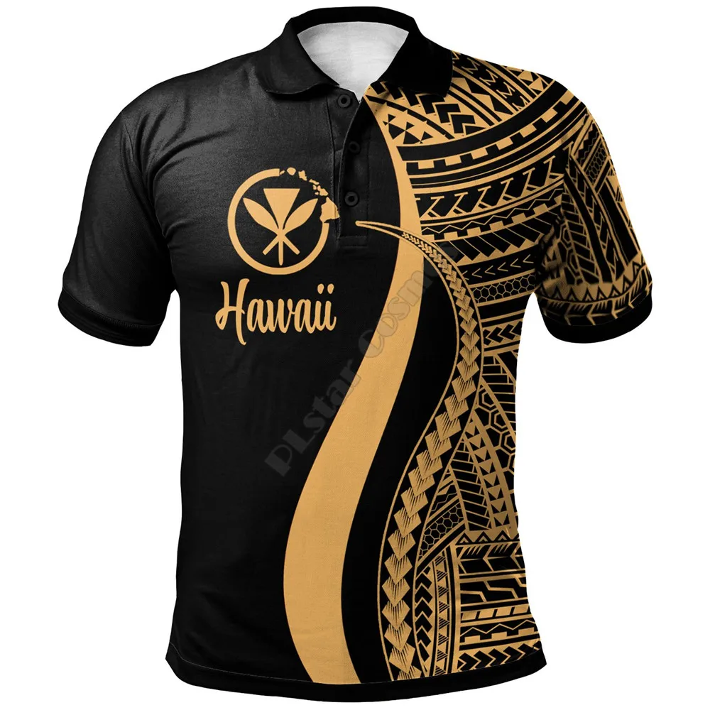 

Hawaii Polo Shirt Gold Polynesian Tentacle Tribal Pattern 3D Printed Polo Shirt Men Women Short Sleeve Summer T-shirt
