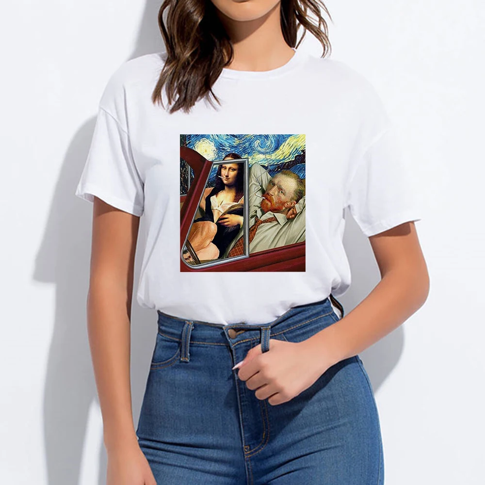 

Round Collar Vogue Tshirt Loose T-shirt Van Gogh Spring Summer Hipster Harajuku Cheap Vintage Streetwear Oversize Punk T shirt