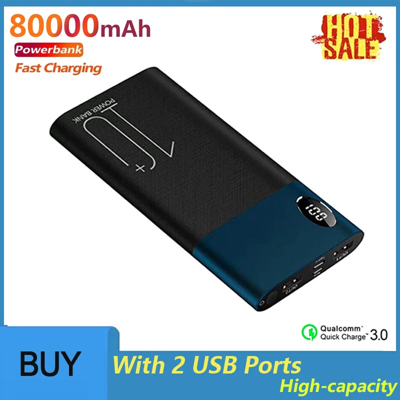 

Fast Charging 80000mAh Power Bank External Battery with 2 USB Digital Display Portable Powerbank for Samsung Xiaomi Iphone