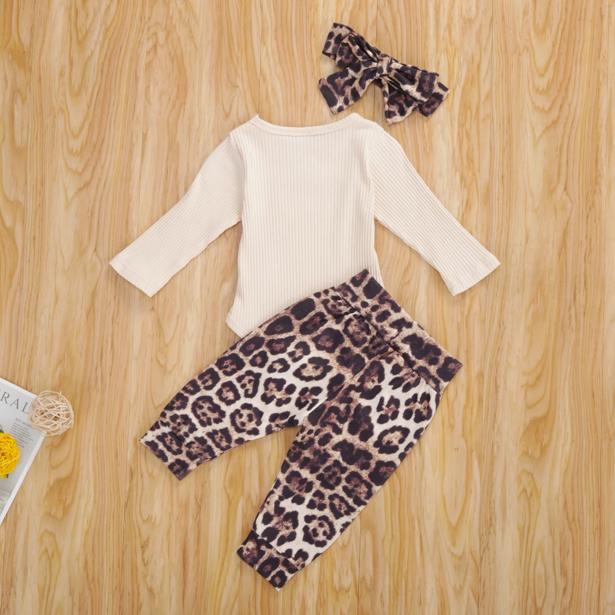 

3PCS Newborn Baby Girl Clothes Long Sleeve Romper + Leopard Pants + Headband Outfits Set 0-18M