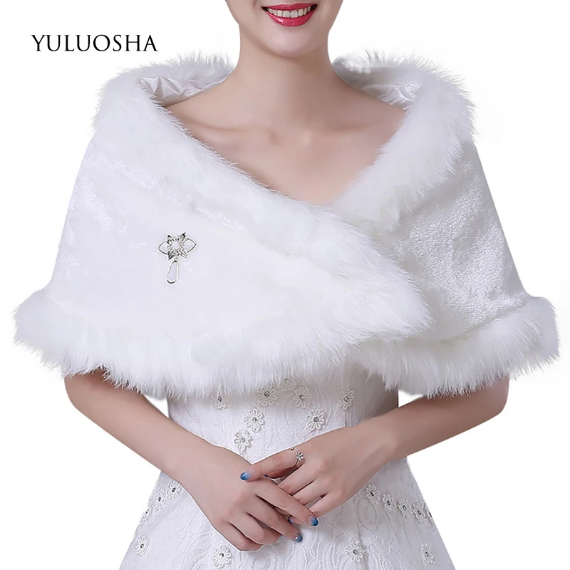 YULUOSHA осенне-зимнее Новое Белое Женское теплое плюшевое свадебное пальто