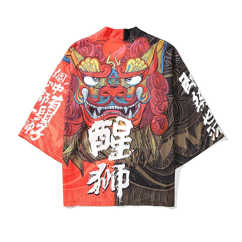 

Men Woman 2021 Japanese Cardigan Cosplay Shirt Blouse for Women Yukata Female Streetwear Lion Beach Traditional Kimono Harajuku