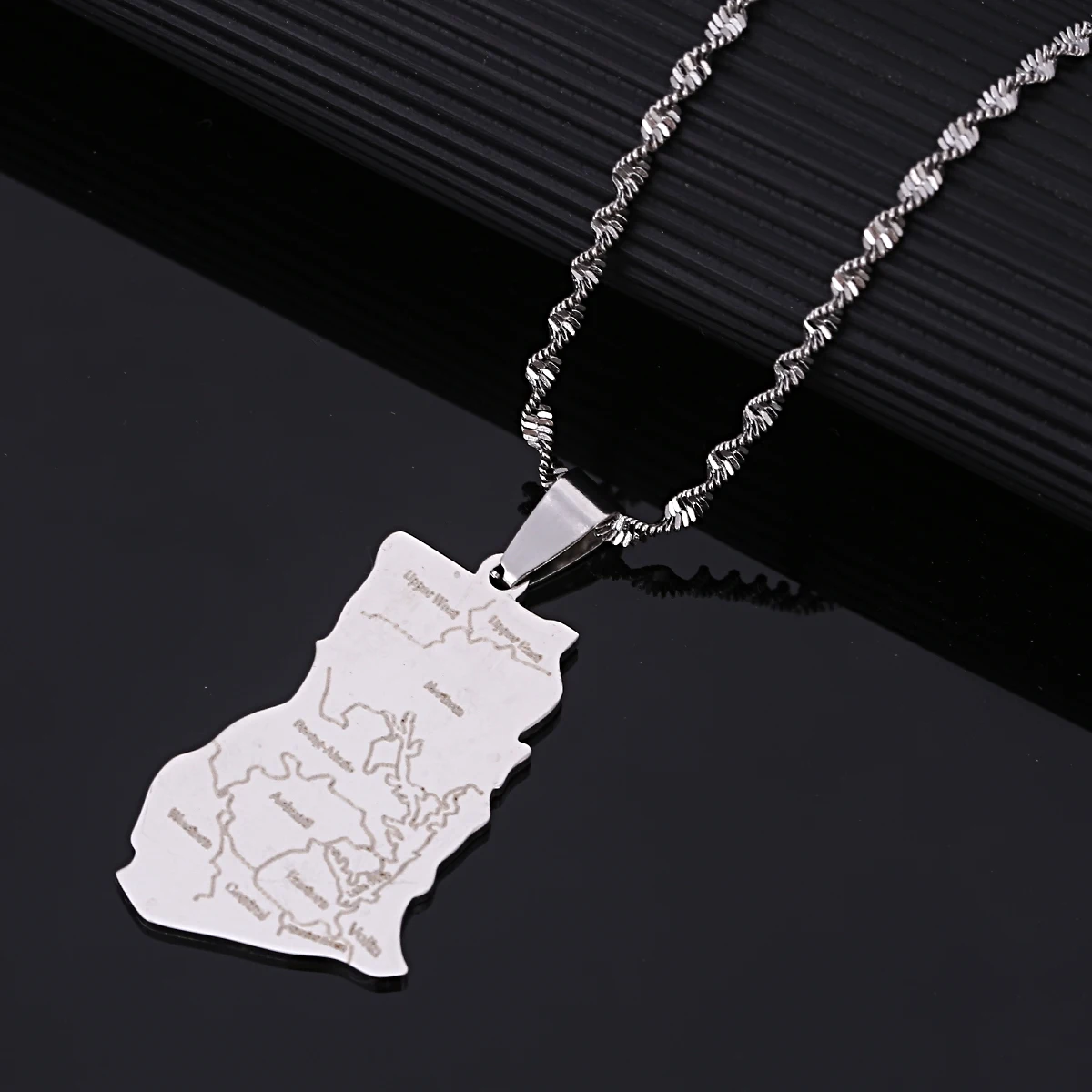 Ожерелье с подвеской из нержавеющей стали серебряного цвета картой Ганы модная