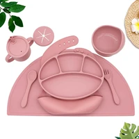 8 piece set of childrens silicone tableware complementary food round bowl wooden handle spoon bib plate snack cup placemat