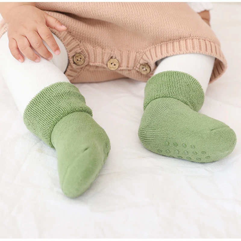 Baby Socks Anti Slip Kids With Rubber Soles Newborn Girl Boy Thicken Wool Floor Sock Children Winter Warmer Sokken 0-3Y | Детская одежда