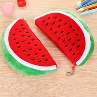 fashion cute velvet watermelon pencilcase wallet fruit shape pen bag kids plush toy woman cosmetics handbag girls purse gift